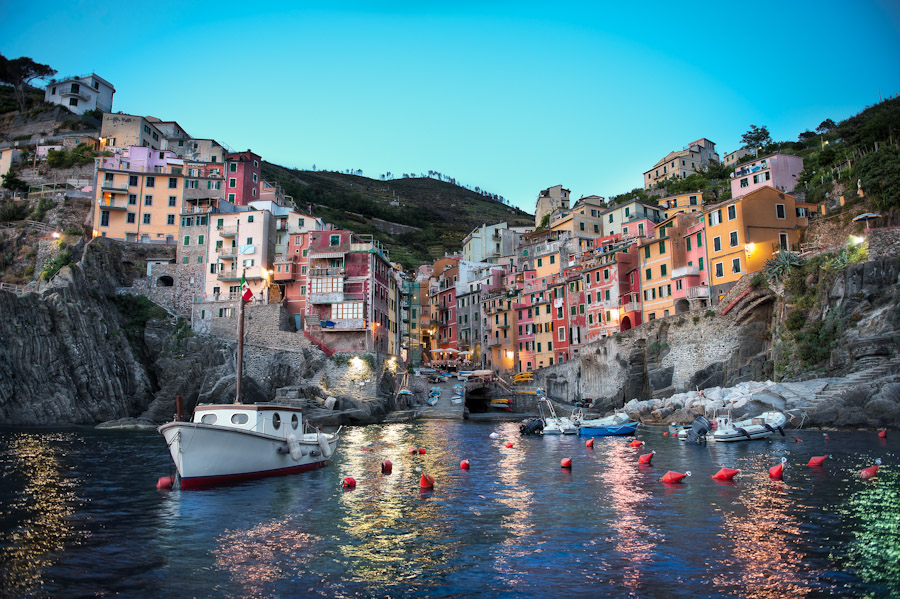 HDR After Image - Riomaggiore Dusk - Cinque Terre Italy