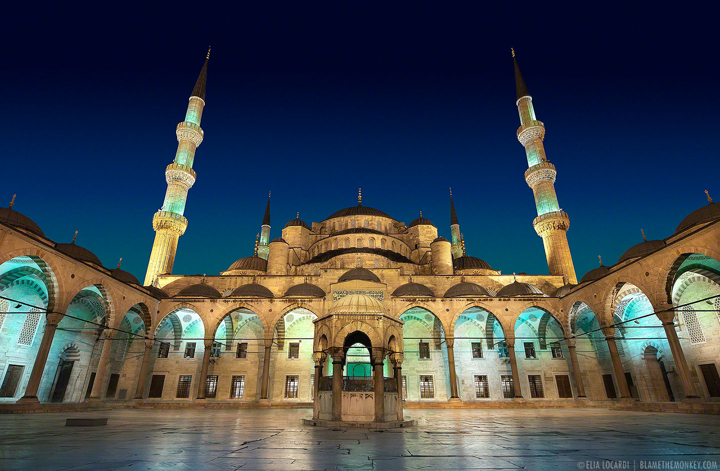 blue mosque at night