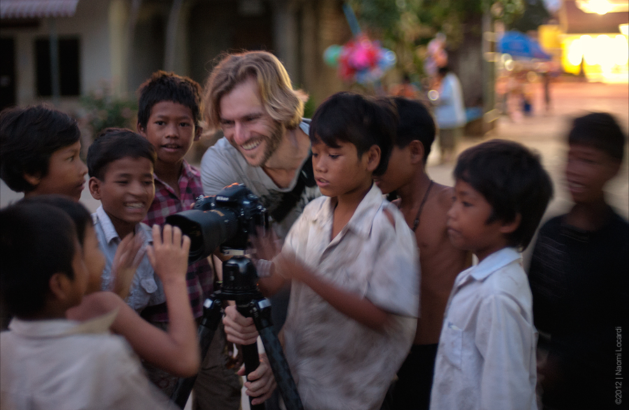 Elia with the children in Cambodia during a charity workshop in 2012