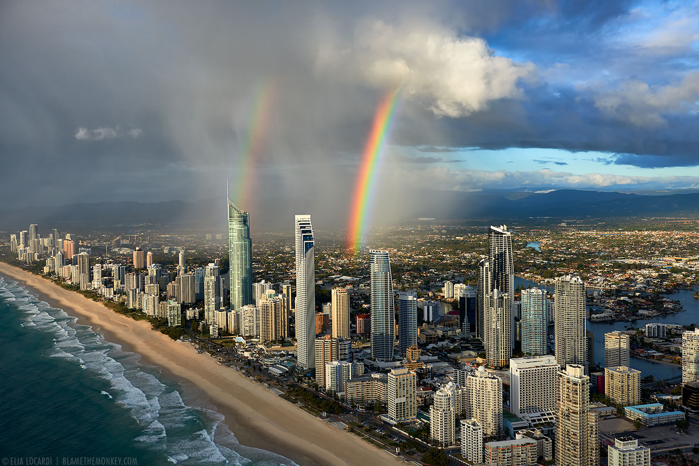 Rainbow in Surfers Paradise  Aerial Photography Australia